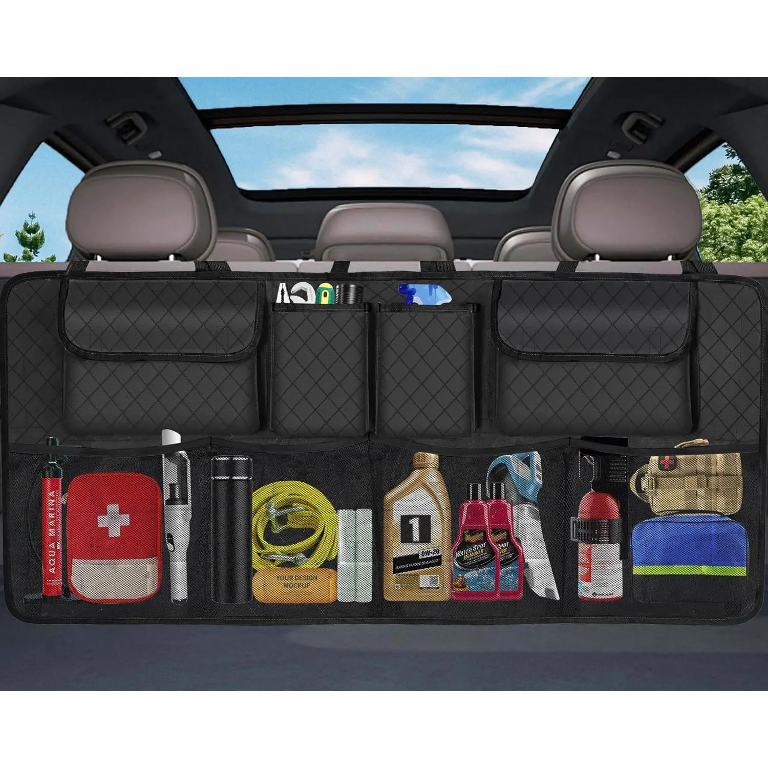 Trunk Organizer and Storage, Large Capacity Backseat Hanging Storage Accessories, Backseat  Organizer for SUV/MPV/ (Black)