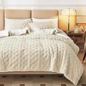 3- Fluffy Faux  Sherpa Comforter Set Beige,  Size Luxury Tufted Bedding Comforter Set, All Season Soft n Cozy Plush Comforter Bed Set- 88x88 inches