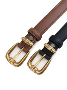 Women's Vintage Minimalist Buckle Belt, Trendy Retro Waistband for Jeans & Short Skirt, Chic All-match Accessories for Daily Decor, Leather Belts