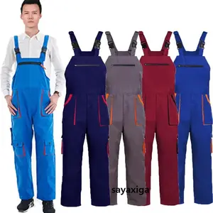 Work COverall Workwear Bib Overalls Men's Cargo pants Multi Pockets Working Mechanics Overall Repair Work Uniform strap jumpsuit
