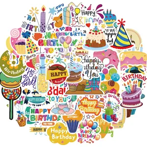 Happy Birthday Sticker, 50pcs/set Cute Birthday Party Sticker, Water Bottle Sticker, Gift Laptop Journaling Sticker Decor