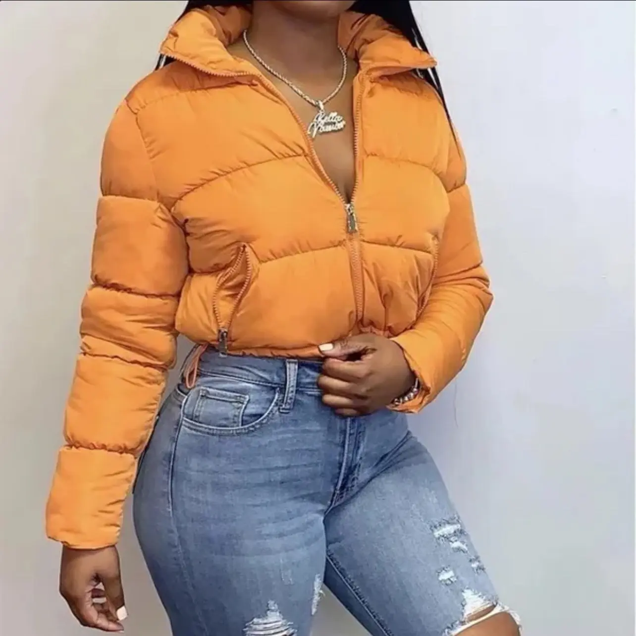 CUTENOVA Women's Oversized Cropped Puffer Jacket - Fall/Winter Solid Down Coat - Womenswear, Shapewear, Bubble