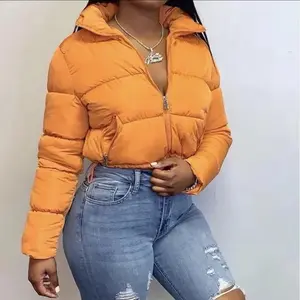 CUTENOVA Women's Oversized Cropped Puffer Jacket - Fall/Winter Solid Down Coat - Womenswear, Shapewear, Bubble