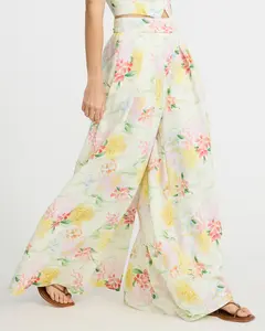Express Floral High Waisted Pleated Ultra Wide Leg Pant