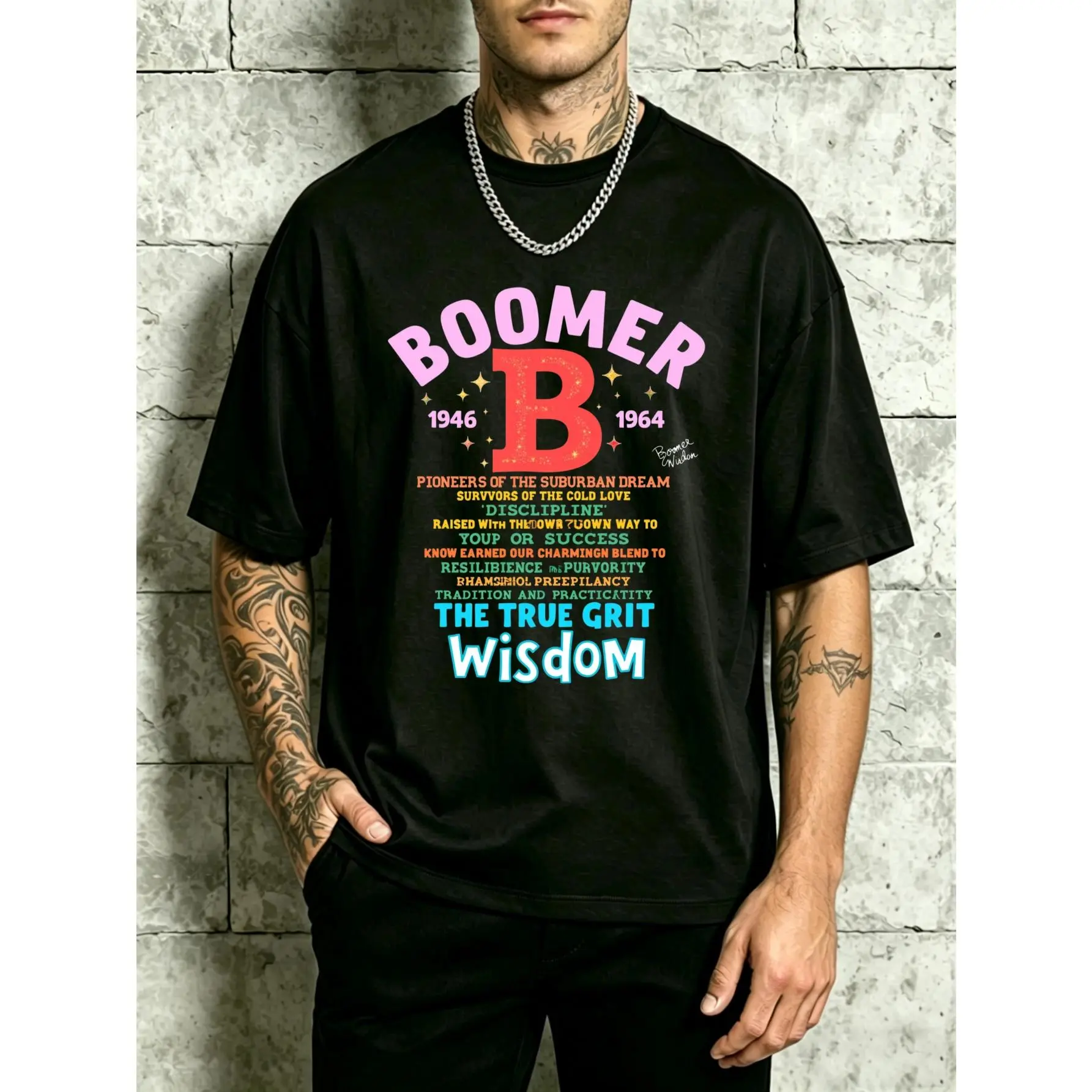 unisex tee‌ T-shirt featuring the “Baby Boomer Generation 1946–1964: Wisdom and Resilience” design, perfect for everyday wear or as a birthday or anniversary gift., skin-friendly softness, modern graphic feel, for women