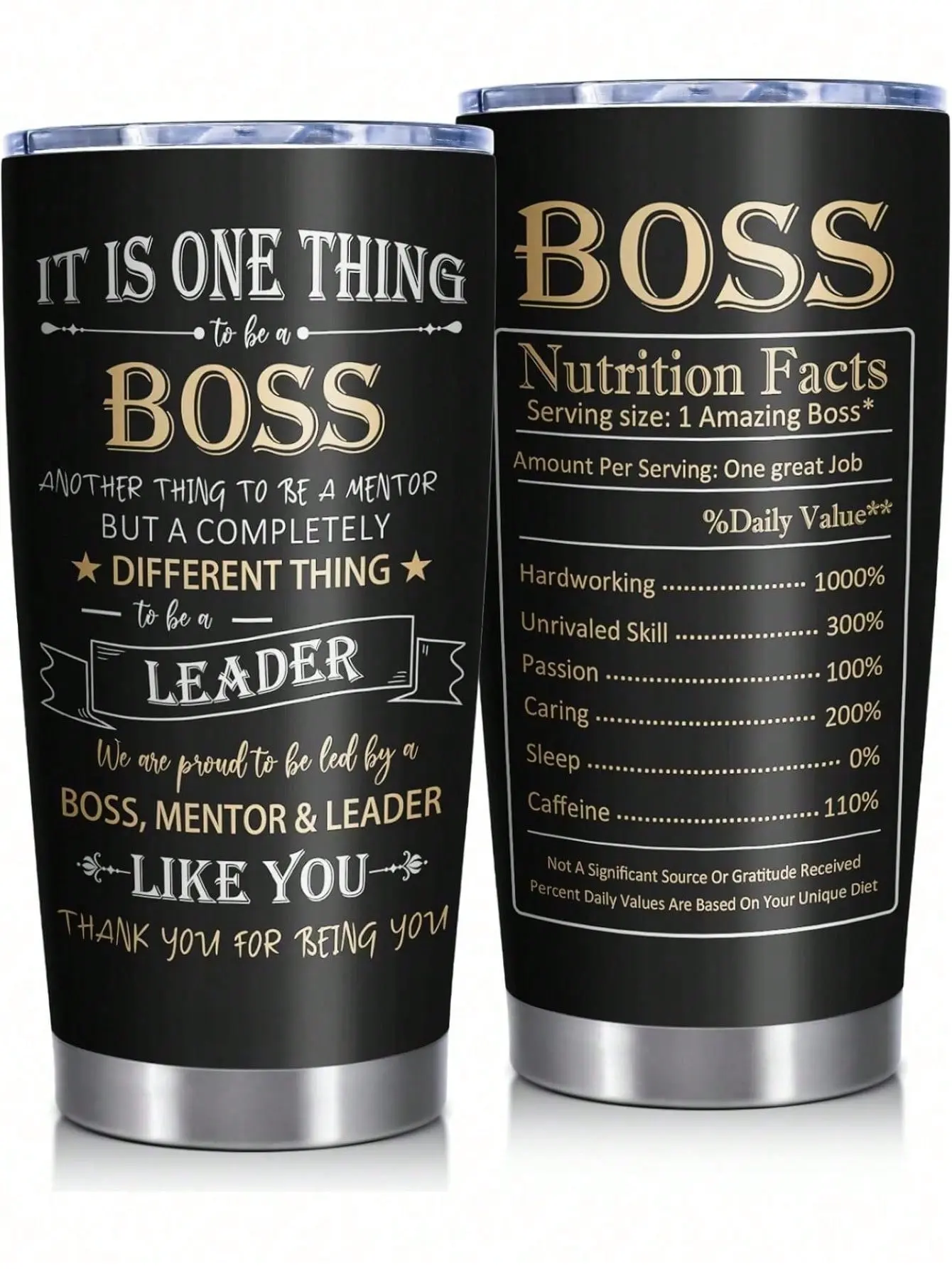 Funny Boss Gift Tumbler - 20 Oz Stainless Steel Insulated Mug With Inspirational Quote -Gift For Leader, Mentor, Manager, Men Women Office Appreciation