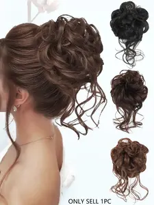 Puffy Curled Messy Hair Bun, 10 Inch High Ponytail Elastic Hair Bun, Women Synthetic Hair Extensions, Wave Tail Daily Style, Synthetic Wavy Curly Ponytails