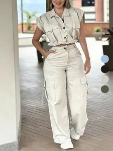 Women's Multi-Pocket Long Pants Set, Casual Daily Commute Sportswear, Comfortable Workwear, Versatile Fashion for Women