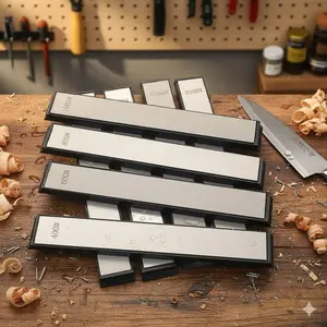 Diamond Sharpening Stone for Kitchen Knives, Multi-Grit Professional Sharpener. Portable, Durable Sharpening System for Home & Commercial Use. Restores Blades, Scissors, Axes Quickly. Non-Slip Handle with Replaceable Diamond Stones.