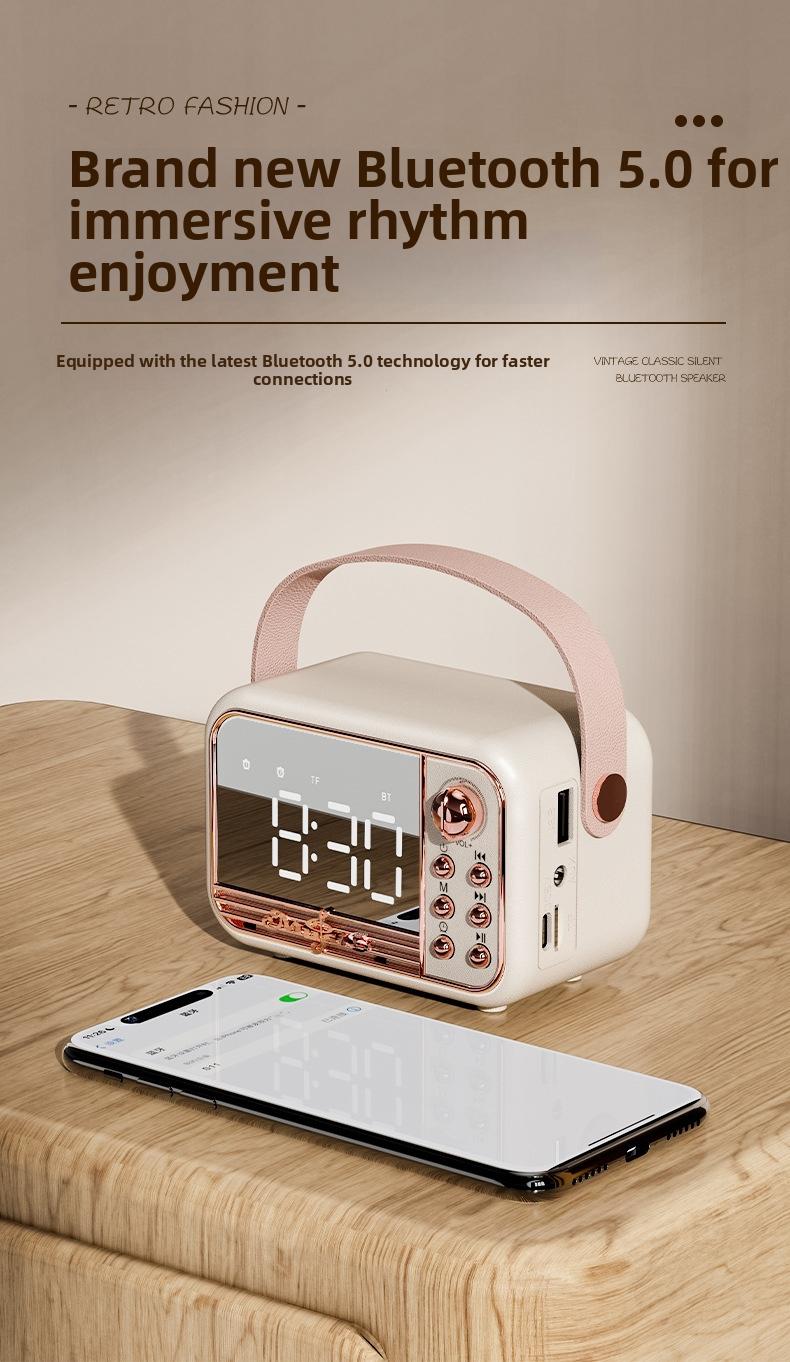 Retro-style wireless Bluetooth-compatible speaker, multi-functional portable mini speaker, time display with alarm setting, home, office, outdoor travel music player, Mother's Day gift