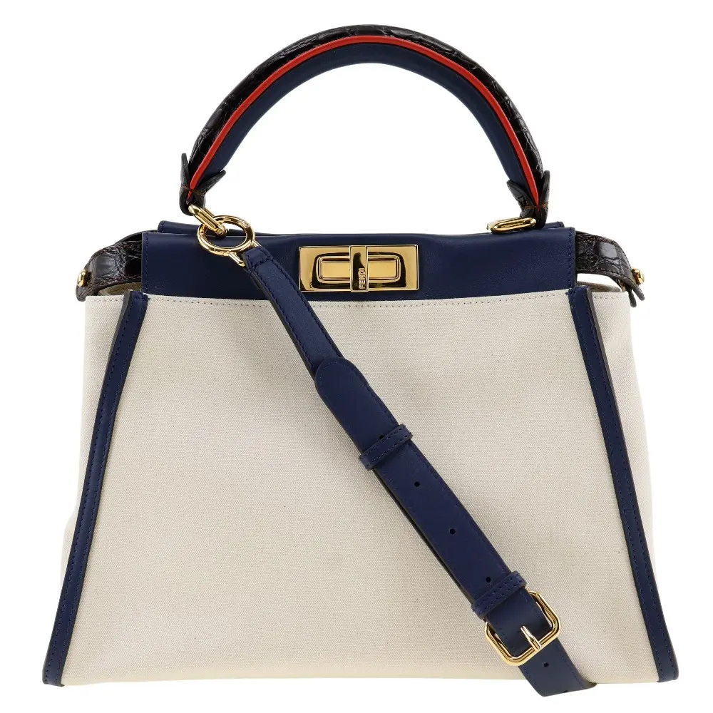 Pre-owned FENDI Diamond Shoulder Bags Peekaboo Canvas Calf Handbag 2WAY