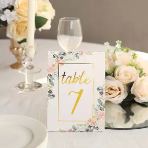 25-Pack Paper Wedding Table Numbers 1-25 White Peony Flower Design - Free Standing Double Sided Table Signs with Glam Gold Foil Numbers 7"