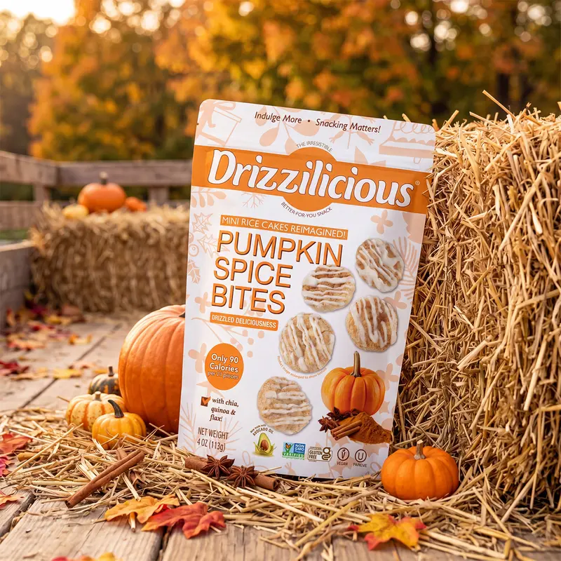 NEW! 6 Pack Drizzilicious Pumpkin Spice Mini Rice Cakes For Halloween - 4oz Bags NEW! 6 Pack Drizzilicious Pumpkin Spice Mini Rice Cakes For Halloween - 4oz Bags