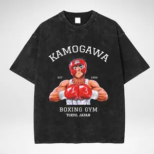 Vintage Cotton Washed T-Shirt Anime Hajime No Ippo Kamogawa Boxing Gym T Shirts Men Women Y2K Hip Hop Summer Top Tee Anime Shirt