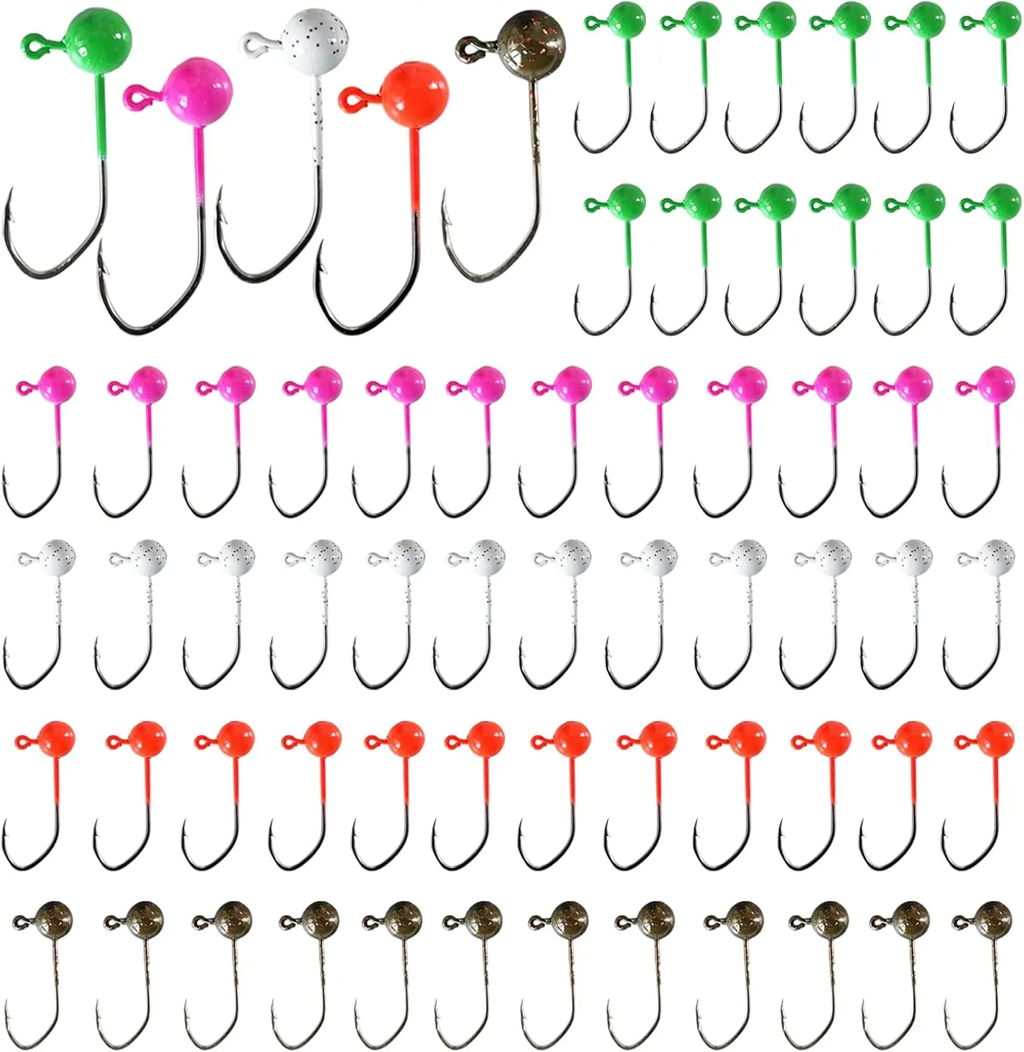 Fly Tying Jigs Kit,60pcs Small Jig Heads for Fly Fishing,Round Ball Crappie Jigs Trout Tying Flies Ice Fishing 1/64oz 1/32oz 1/28oz 1/16oz