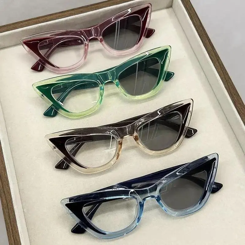 Trendy Casual Cat Eye Chameleon Sunglasses, Unisex Semi-Rimless Eyewear with Photochromic Polarized Lenses and UV Protection for Driving, Chameleon Sunglass Change Color, High Quality Sunglasses