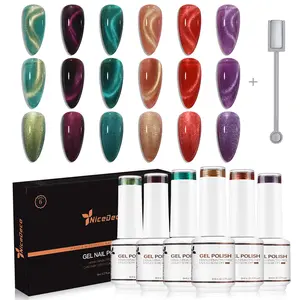 Nicedeco Hema Free Cruelty Free Vegan Cat Eye Gel Nail Polish, High Gloss Long Lasting Soak Off LED U V Gel Polish Set 43