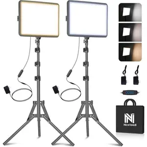 2-Pack LED Video Light Kit, NiceVeedi Studio Light, 2800-6500K Dimmable Photography Lighting Kit with Tripod Stand&Phone Holder, 73" Stream Light for Video Recording, Game Streaming, YouTube