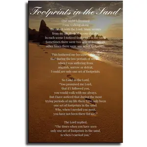 ULLiaN Posters for bedroom,Footprints in the Sand Poem Inspirational Poster Wall Art Printing Picture Canvas wall decor for bedroom (12x18inch-No. Framed)