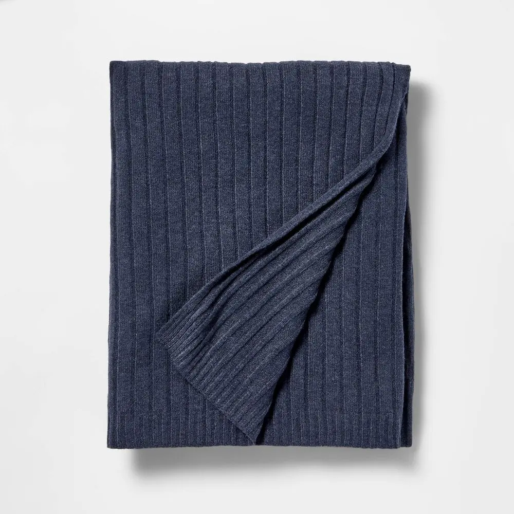 50"x60" Casual Mixed Rib Throw Blanket Navy - Threshold designed with Studio McGee