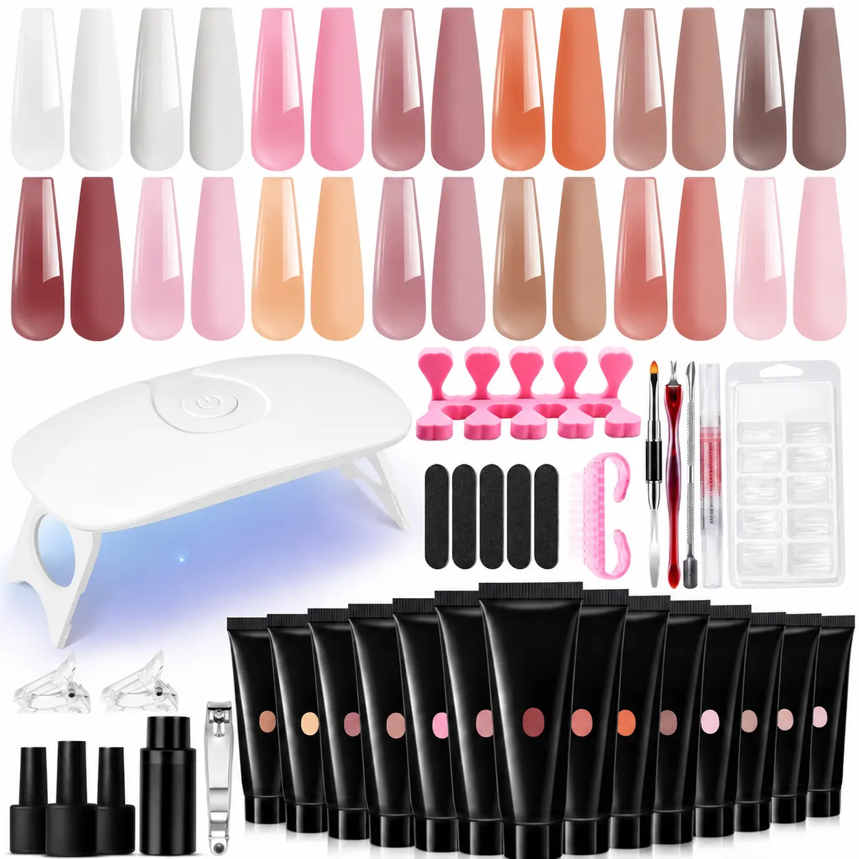 Poly Extension Gel Nail Kit with Mini Lamp 14 PCS Poly Gel Nail Kit with Slip Solution Nail Extension Gel Set for Beginners DIY Nail Art Manicure Kit at Home