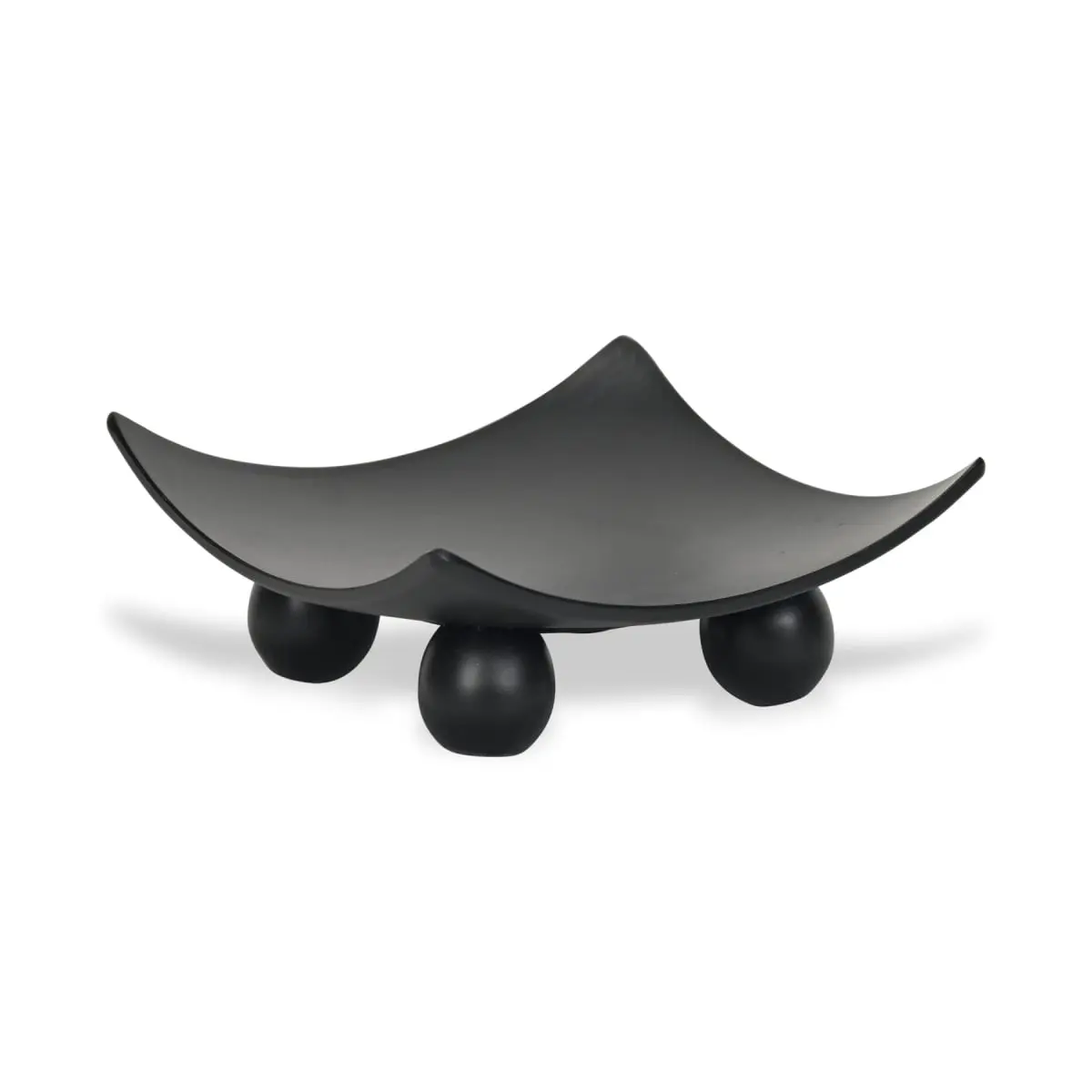 Cheungs 6159BK-S Stylish Small Wooden Clyne Curved Serving Tray with Wooden Orbs, Indoor Kitchenware Tableware - Versatile for Serving, Organizing Trinkets, Displaying Candles, Coffee Table Decor Accessory