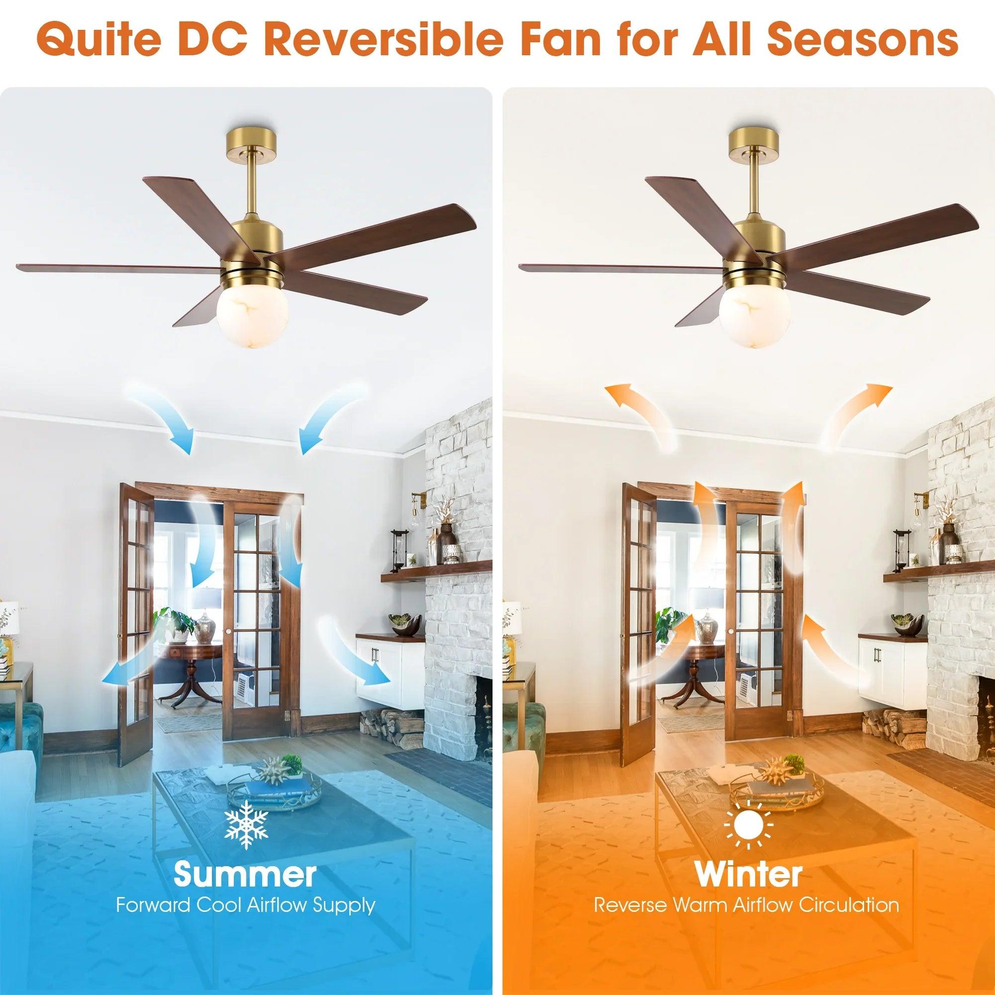 Alva 52 Inch LED Ceiling Fan with Double-Sided Blades, Downrod Mount, Reversible Quiet Motor & Remote Control