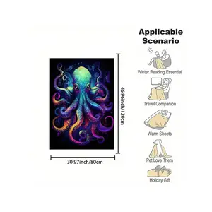 [Colorful Octopus Print Blanket] Soft & Durable Octopus Print Flannel Throw Blanket -% Non-Woven Fabric, Reversible, Lightweight, All-Season Use - Great Idea