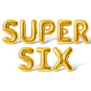 Letter Balloons - SUPER SIX 16" Inch Alphabet Letters Foil Mylar Balloon 6th Birthday Party Banner