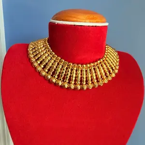 Gold Tone Short Mini Necklace for Women Elegant Beaded Design