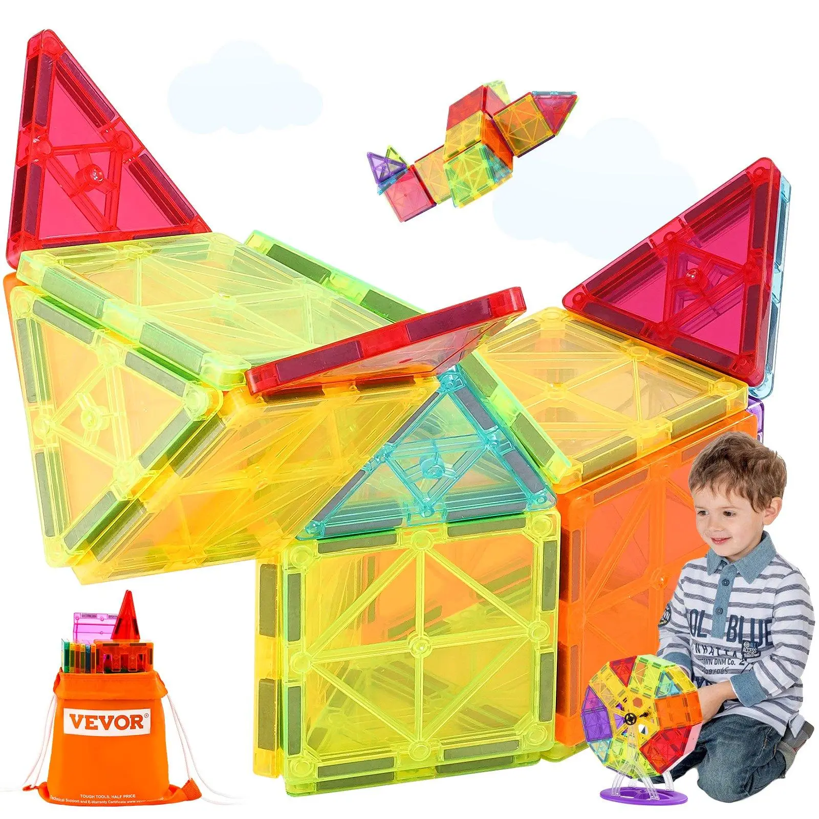 VEVOR Magnetic Tiles Magnetic Building Toy 180 PCS Magnet Blocks for Kids 3D Set VEVOR Magnetic Tiles Magnetic Building Toy 180 PCS Magnet Blocks for Kids 3D Set