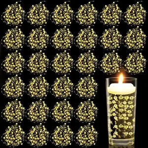 30 Pieces Floating Pearls Beads String for Floating Candles, Gold Vase Fillers for Centerpieces Faux Pearls Beads String for Wedding Celebration Party Decor