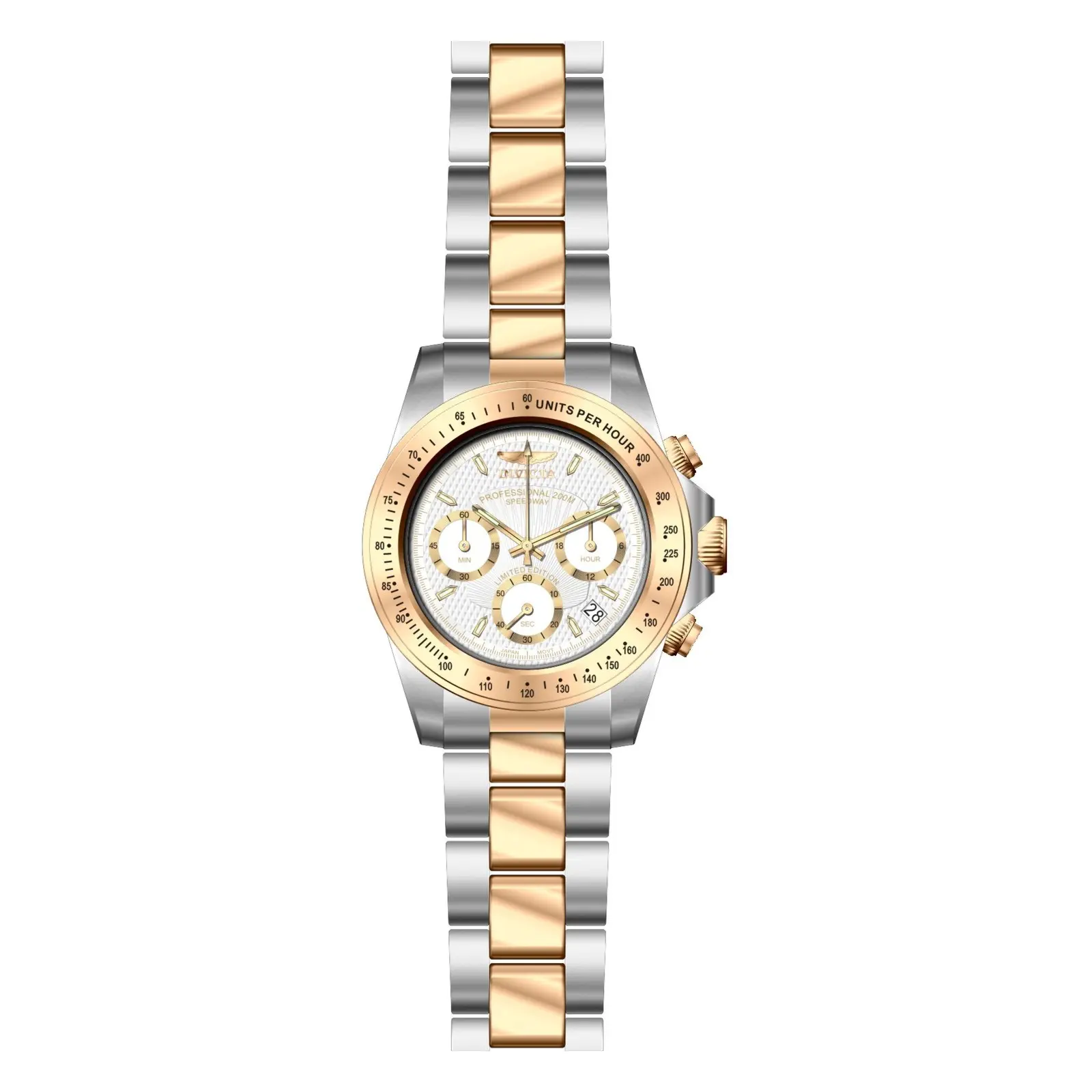 Rose Gold Invicta Men's Speedway Chronograph Watch - Bold White Dial Luxury Gold-Tone Statement Wristwatch for Men