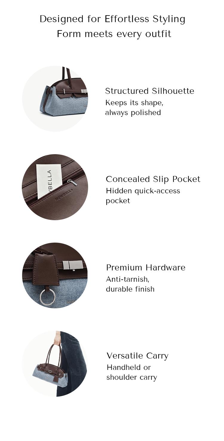 NEWBELLA Mila Baguette Underarm Bag,Y2K Retro Lock Denim Spliced PU Leather Shoulder Purse, Aesthetic Vintage Handbag
