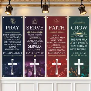 Easter Theme Backdrop Banner, 4 Counts/set Inspirational Church Banner, Decorative Banner, Suitable for Church Sanctuary Walls, Celebrations, Gifts, and Home Wall Decorations