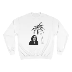 Kamala Coconut Tree Champion Brand Sweatshirt - Kamala Harris 2024 Merch, 100% Cotton, Sizes S-4XL, Unisex Crewneck Pull-Over Champion Brand Sweatshirt