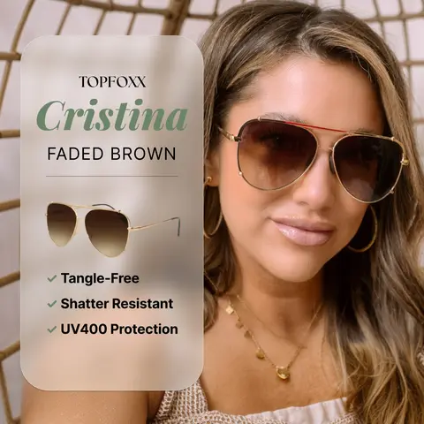 Topfoxx Cristina Faded Brown Sunglasses | Classic Tangle-Free Aviator Sun Glasses - High Quality Eyewear with Shatterproof Certified Lenses & UV400 Protection -  Unisex Casual Outdoor Sunglasses - Trendy Fashion Accessory for Men & Women
