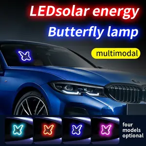 Wireless Car Atmosphere Breathing Lamp Cute Butterfly Design Ambient Lighting With Suction Cup LED Solar Energy Powered USB Charging Neon Light Multimodal Lighting, Car Decorative Light