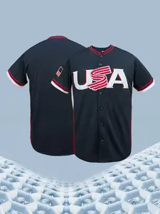Men's USA Stitched Baseball Jersey, Stitched Name & Number USA Flag Patch Button Down Baseball Shirt, Breathable Sportswear for Men Women Youth, S-3XL