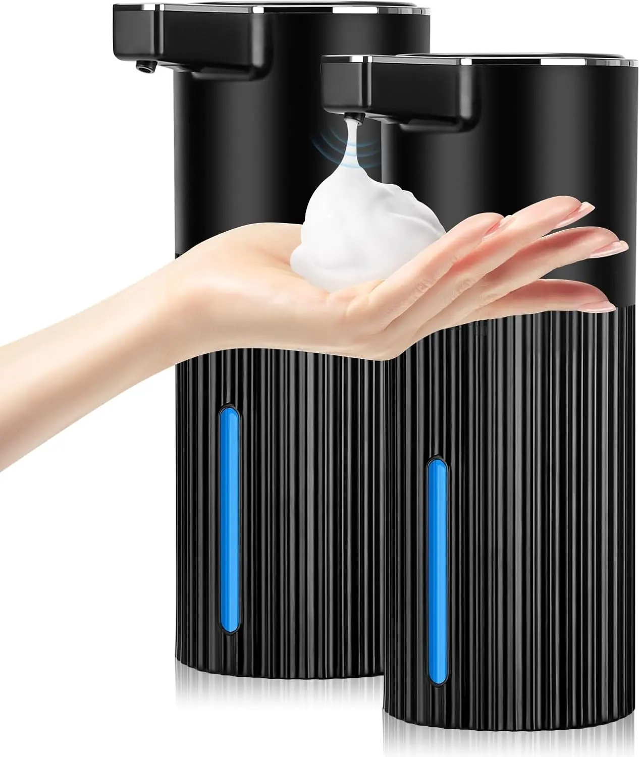 2 Pack Automatic Soap Dispenser: 14oz Plastic - Foaming Touchless 4 Level Adjustable Wall Mount Foam Black Rechargeable Electric Auto Smart Soap Dispenser Set - Bathroom Kitchen Hand Dish Lotion
