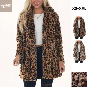 Leopard Faux Fur Jackets for Women YeeZaa 2026 Spring Long Sleeve Loose Fur Coat Warm Fluffy Jacket Outwear with Pockets