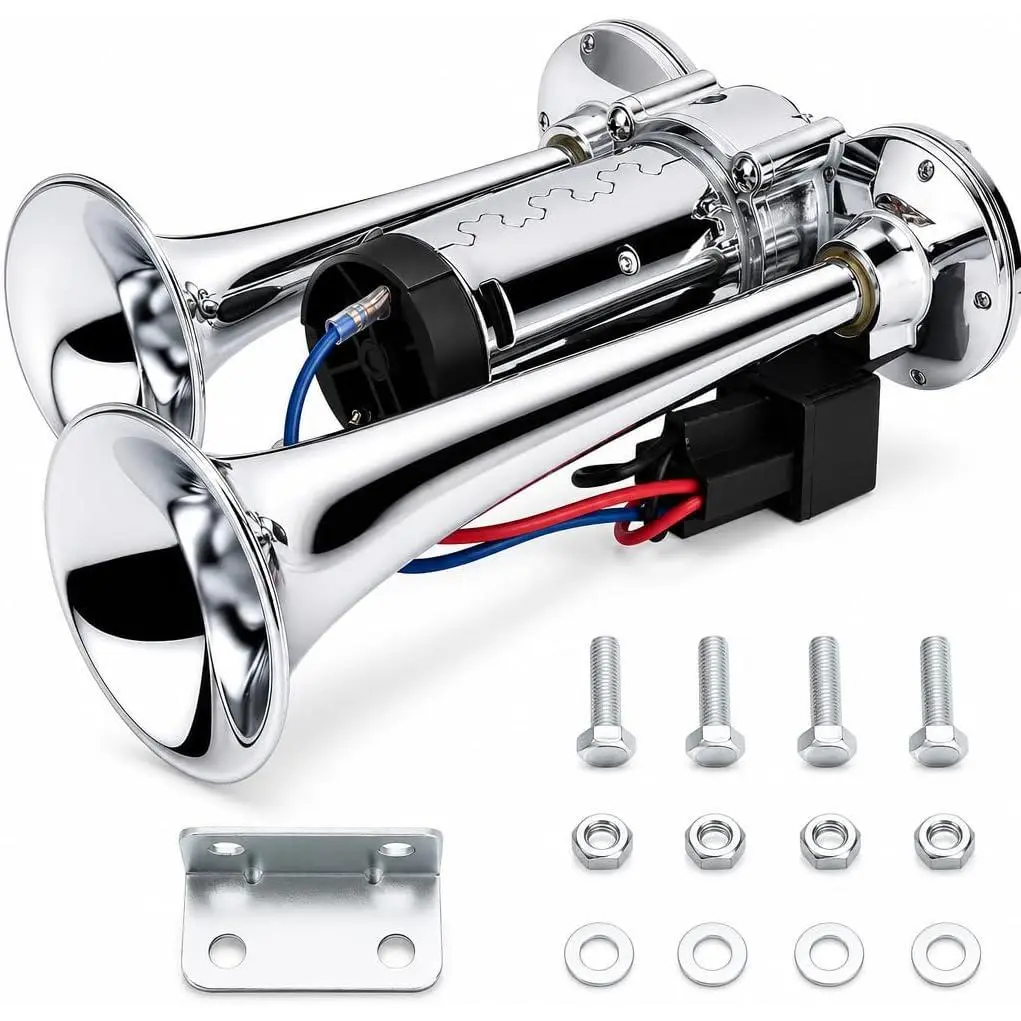600DB Super Loud Dual Electric Air Horns Kit for Vehicles - With Compressor, Applicable for Cars, SUVs, Trucks, Boats (Sliver)