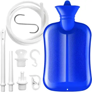 2 L enema bag, coffee enema bag kit with 5.0 ft. Long silicone hose, 2 multi-size reusable tips, controlable water flow valve-coffee, shower, douche & Home adult enema kit (blue) Tea Equipment