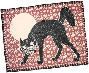 Creepy Co. Beistle Art Black FUNKY CAT Blanket 44x60" Horror Halloween Spooky