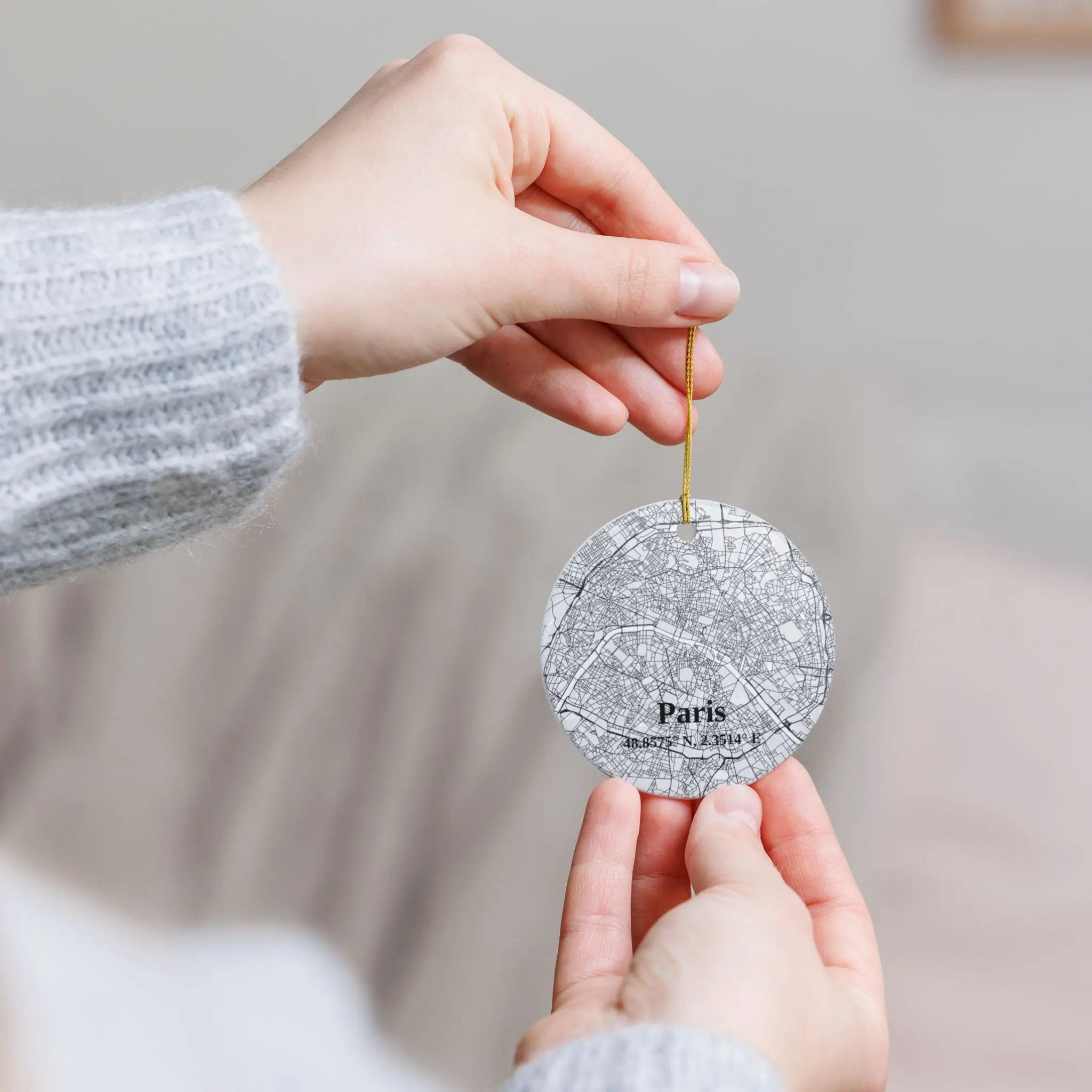 Paris Ornament Ceramic Christmas Tree Decoration with City Map Design Holiday Gift Keepsake for France Lovers