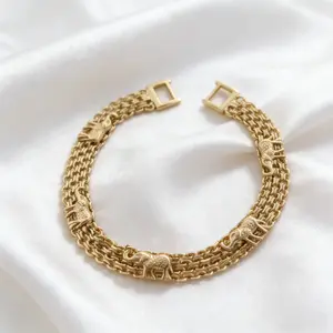 Lucky Elephant Bracelet Women Adjustable Gold Plated Jewelry Gift for Friend