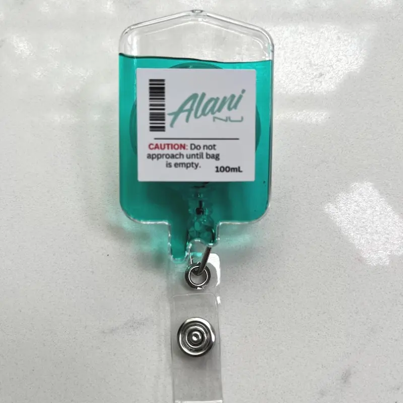 Alani Nu IV Bag Badge Reel – Retractable ID Holder for Nurse, RN, Tech – Swivel or Belt Clip – Caffeine Lover Gift for Work