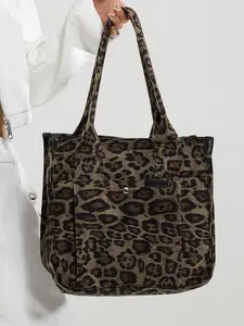 Fashion Leopard Pattern Tote Bag, Casual Large Capacity Shoulder Bag for Women, Trendy Versatile High-quality Daily Commuting Bag, Girl Fashionable Shopping Bag