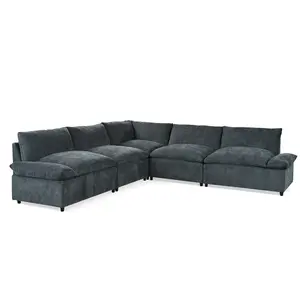 Niccae Modern minimalist L-shaped corner fabric sofa, dark gray chenille cloud-style sofa for large living rooms, freely combinable modular sofa ,Dark Gray