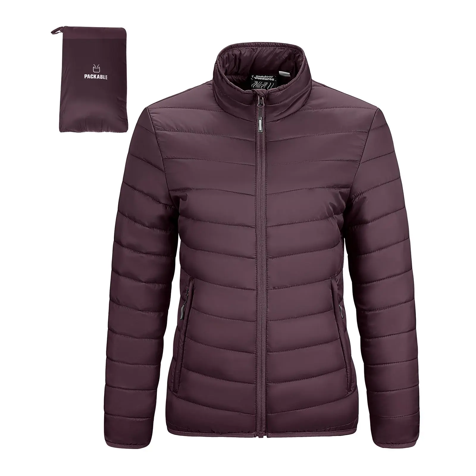 Outdoor Ventures Women's Maryan Hooded Ultra-Lightweight Thermolite Warm Long Puffer Coat, Sports Apparel with Zipper Pockets, Slim-Fit Design for Adventures, Bag-Compatible